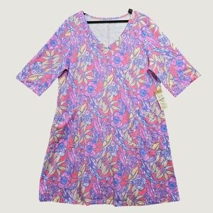 Escape by Habitat Floral Tunic Dress Womens XL Guava Pink Cotton Boho Tropical
